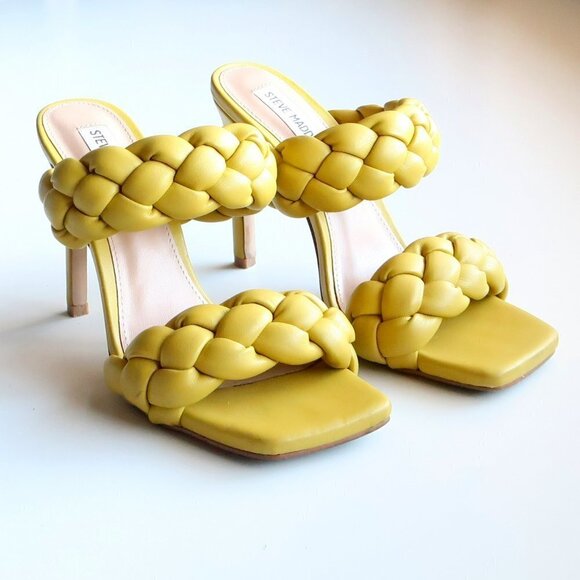 Steve Madden Kenley Yellow Braided Strap High Heel Square Toe Sandals Shoes 6.5 - Picture 4 of 16